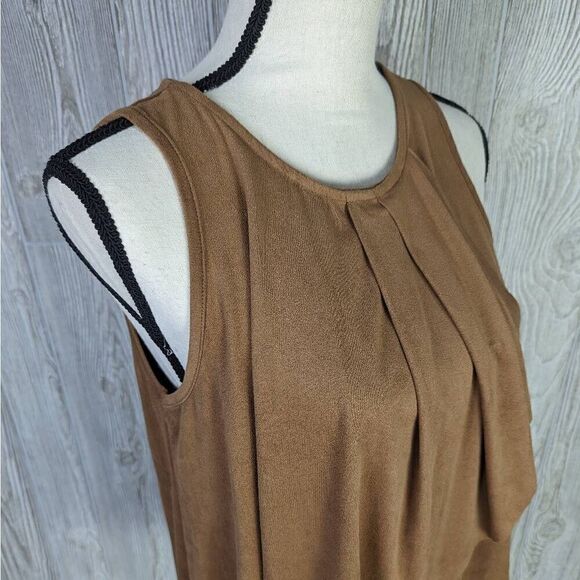 Tyche Women’s Medium Brown Sleeveless Asymmetrical Boho Blouse Top Stretch - Picture 4 of 8